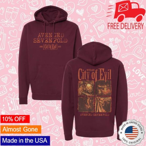A7x World Merch Store Shop City Of Evil Maroon Heavyweight Hooded Pullover