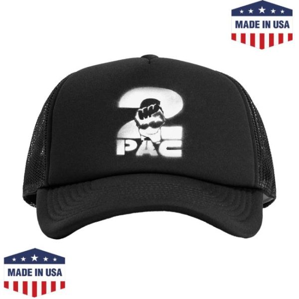 2Pac Official Store Merch Stencil 2Pac Logo Black Trucker Hat