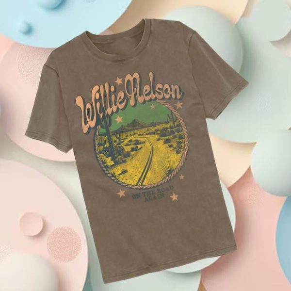 Metvmall Store Merch Willie Nelson On The Road Again Rope Border Shirt