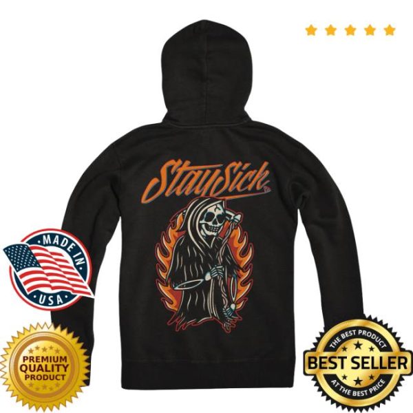 Merchnow Store Merch Stay Sick Clothing Reaper On Fire Black Pullover Hoodie