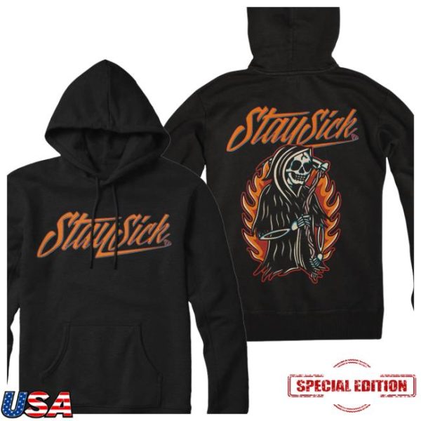 Merchnow Store Merch Stay Sick Clothing Reaper On Fire Black Pullover Hoodie