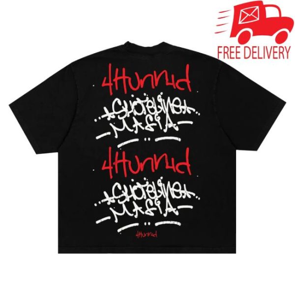 4Hunnid Store Merch 4Hunnid X Shoreline Mafia Tagger Black Tee