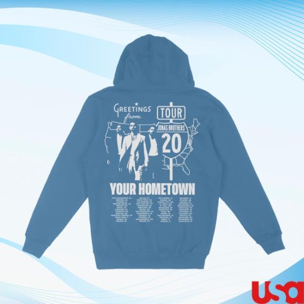 Jonas Brothers Merch Store Shop Greeting’s From Your Hometown Tour Hoodie Blue