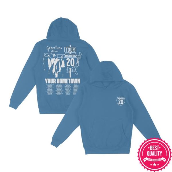 Jonas Brothers Merch Store Shop Greeting’s From Your Hometown Tour Hoodie Blue