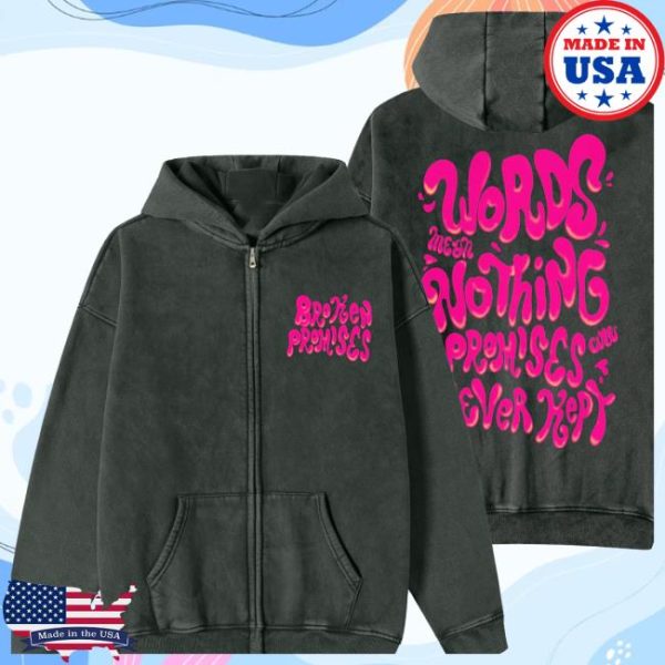 Broken Promises Store Merch Bubblegum Washed Zip-Up Hoodie