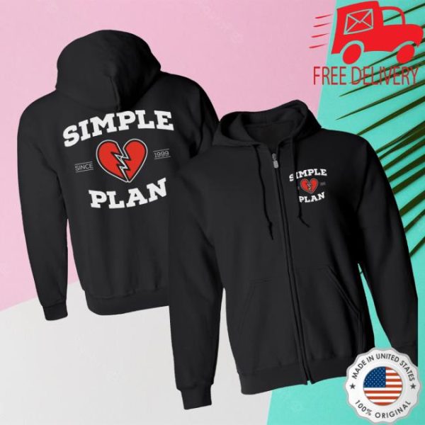 Simple Plan Store Merch Broken Heart Zip Hoodie