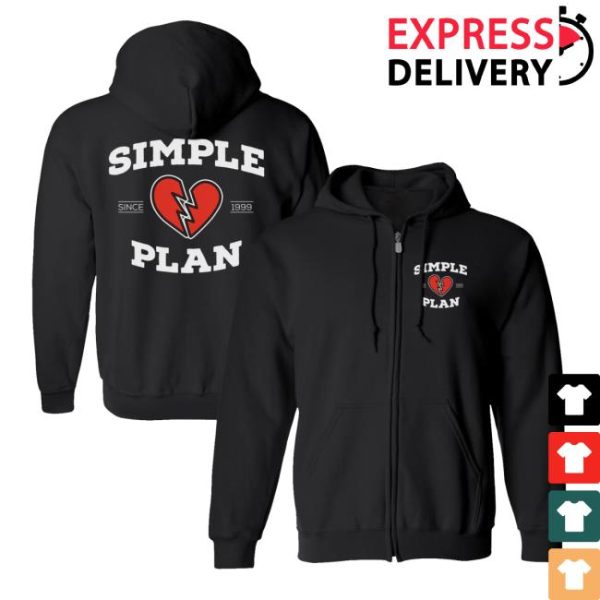 Simple Plan Store Merch Broken Heart Zip Hoodie