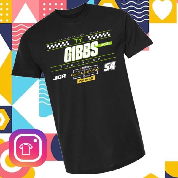 Nascar Store Merch Men’s Ty Gibbs Checkered Flag Sports Black 2025 Nascar Cup Series In-Season Challenge Winner T-Shirt
