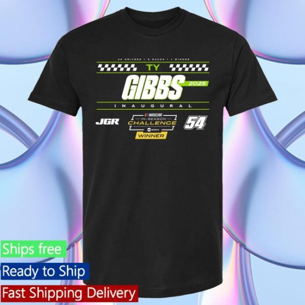 Nascar Store Merch Men’s Ty Gibbs Checkered Flag Sports Black 2025 Nascar Cup Series In-Season Challenge Winner T-Shirt