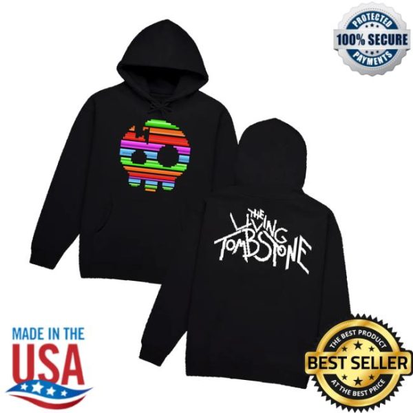 The Living Tombstone Merch The Living Tombstone 8 Bit Rainbow Skull Black Hoodie