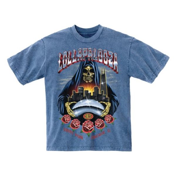 Official Lollapalooza Store Merch Shop Rose Reaper Lineup Tee