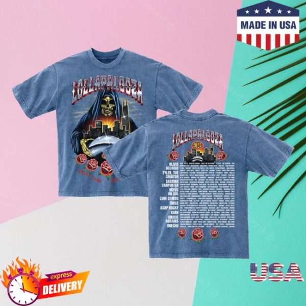 Official Lollapalooza Store Merch Shop Rose Reaper Lineup Tee