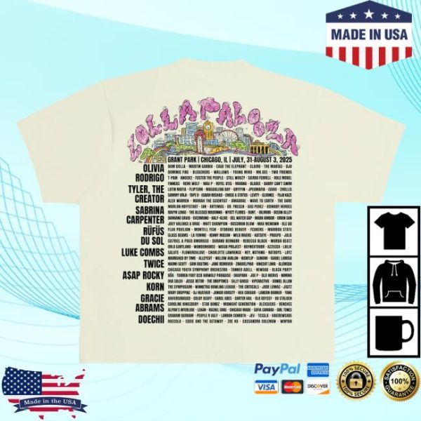 Official Lollapalooza Store Merch Shop Skyline Lineup Tee