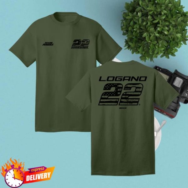Joey Logano Merch Store Shop 22 Logano Patriotic Olive Green T-Shirt