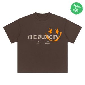 The Audacity World Merch Store Shop Black Boxy Heavyweight Tee Orange Puff Ink