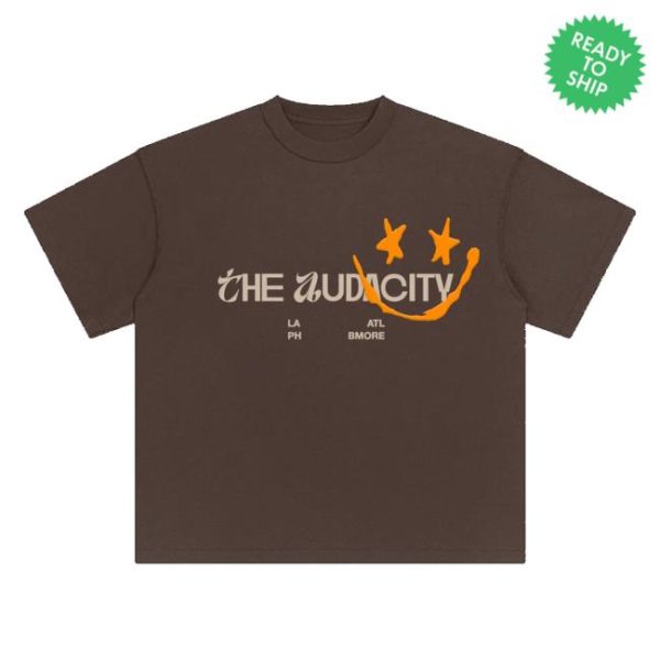 The Audacity World Merch Store Shop Black Boxy Heavyweight Tee Orange Puff Ink