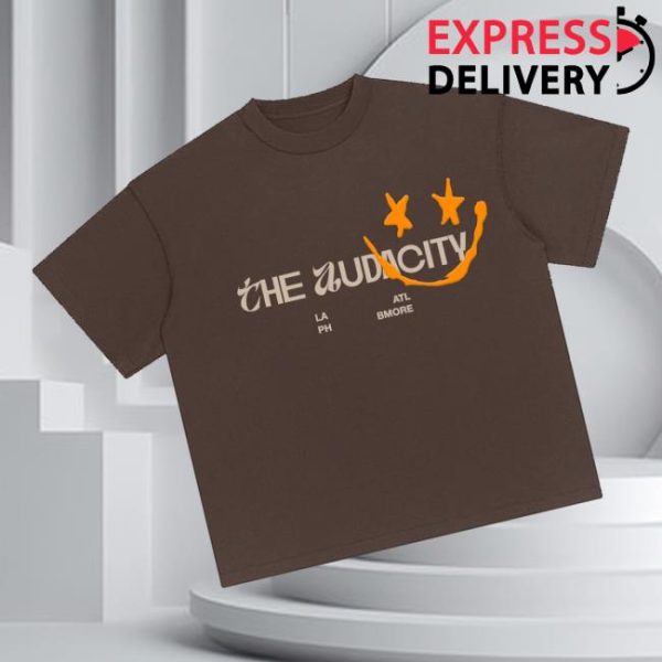 The Audacity World Merch Store Shop Black Boxy Heavyweight Tee Orange Puff Ink