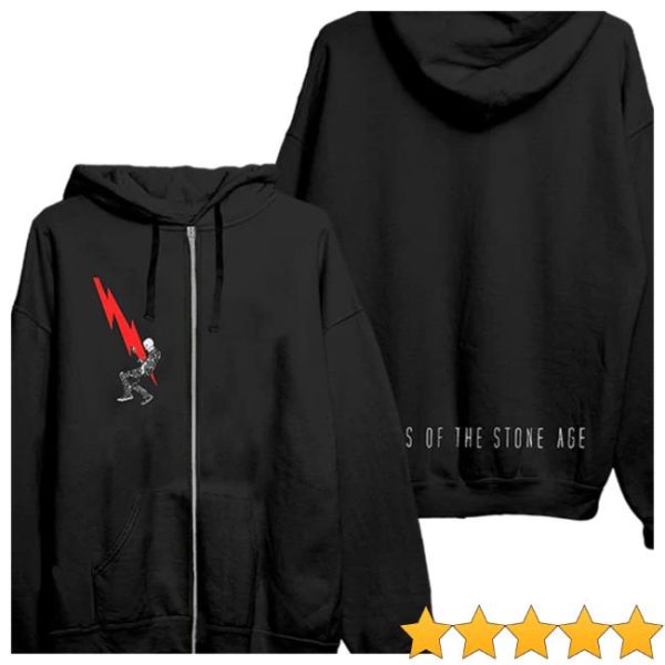 Queens Of The Stone Age Store Merch Lightning Bolt Black Zip Hoodie