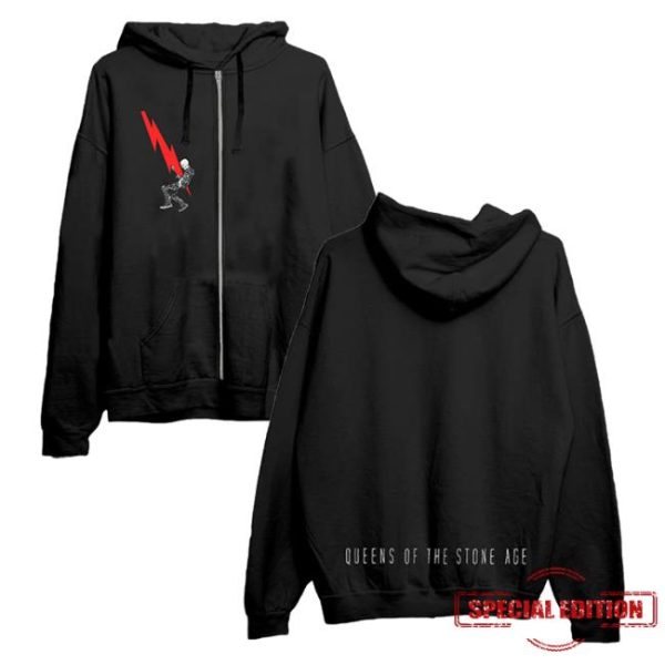 Qotsa Queens Of The Stone Age Official Store Merch Lightning Bolt Black Zip Hoodie
