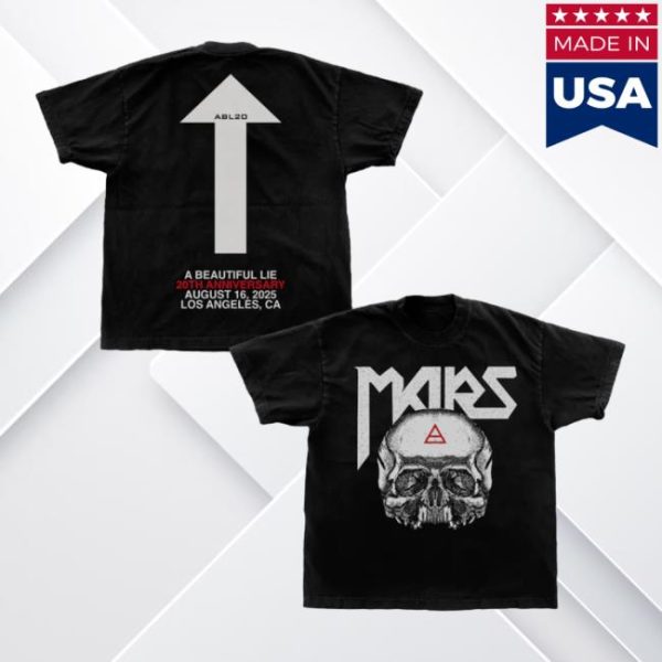 Thirty Seconds To Mars Store Merch A Beautiful Lie 20Th Anniversary Triad Skull Tee
