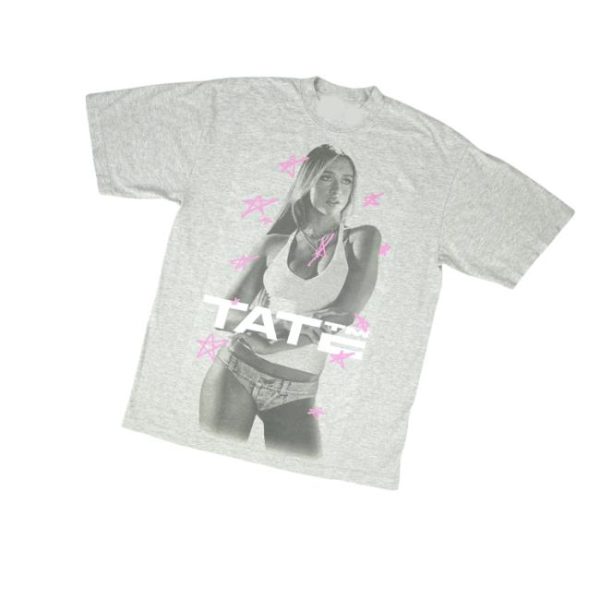 Vanbase Merch Store Shop Tate Mcrae Grey Pink Stars T-Shirt