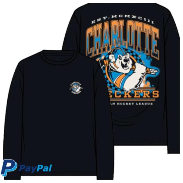 Charlotte Checkers Store Merch Black 90S Retro Long Sleeve Shirt