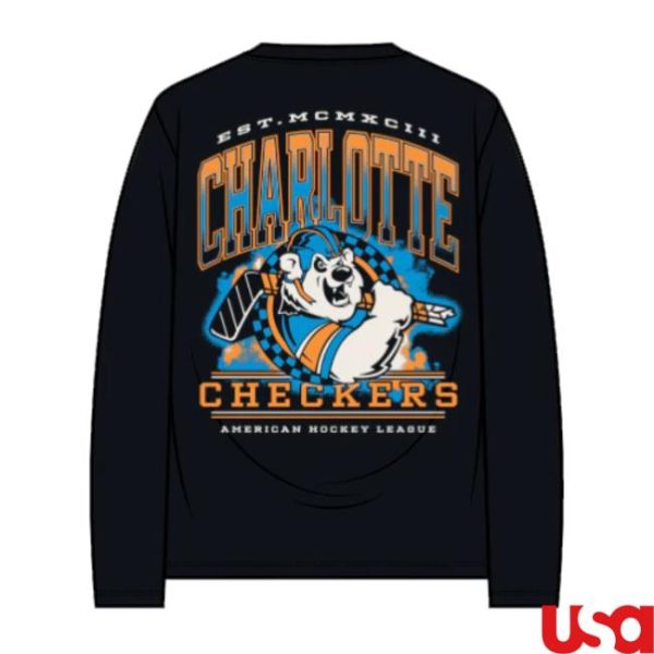 Charlotte Checkers Store Merch Black 90S Retro Long Sleeve Shirt