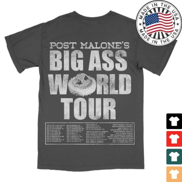 Post Malone Store Merch The Big Ass World Tour Charcoal T-Shirt