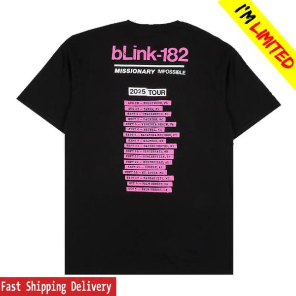 Blink 182 Store Merch Shop Missionary Impossible Tour Black T-Shirt