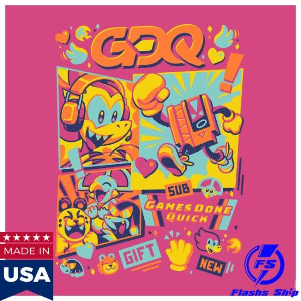 Fangamer Store Merch Games Done Quick Gdq Marathon Mascots Shirt