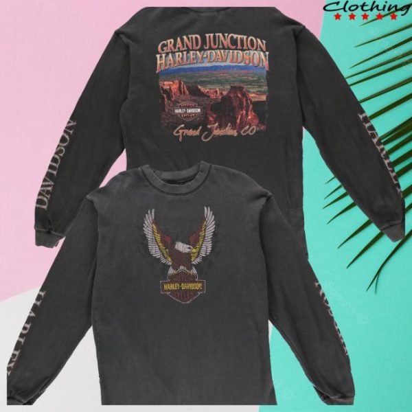 Vintage Sole Store Merch Harley Davidson ‘Usa Made’ Grand Junction Graphic Grey Thermal Long Sleeve