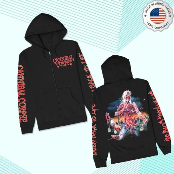 Cannibal Corpse Store Merch Eaten Back To Life Zip Up Black Hoodie