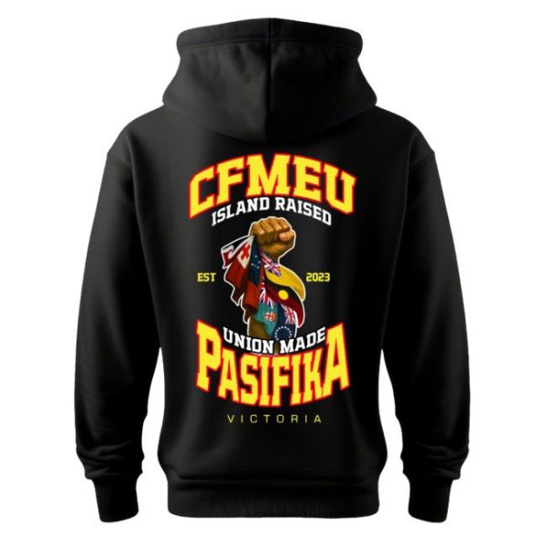 Cfmeu Merch Store Shop Pasifika Union Raised Yellow And Red Hoodie