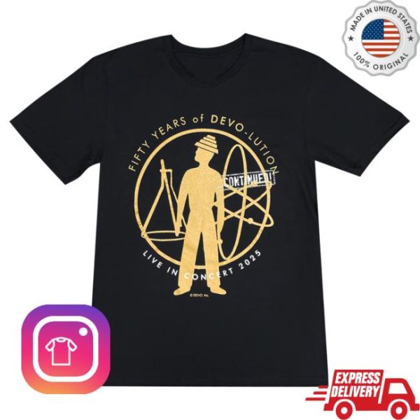 Hello Merch Store Devo 50 Years Of Devolution 2025 Black Tour T-Shirt
