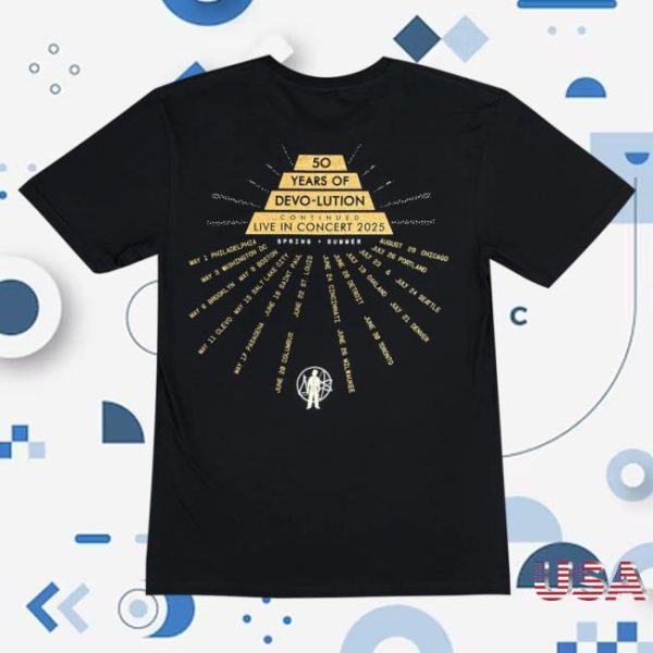 Hello Merch Store Devo 50 Years Of Devolution 2025 Black Tour T-Shirt