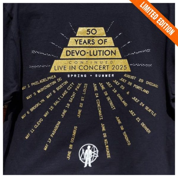Hello Merch Store Devo 50 Years Of Devolution 2025 Black Tour T-Shirt