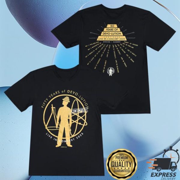Hello Merch Store Devo 50 Years Of Devolution 2025 Black Tour T-Shirt