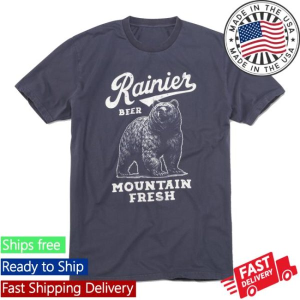 Wearyourbeer Store Merch Rainier Beer Mountain Fresh Bear Navy T-Shirt