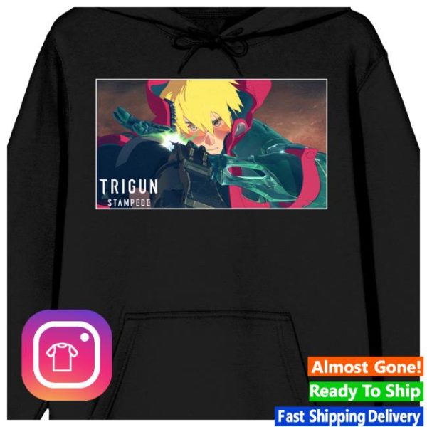 Bioworldmerch Store Trigun Stampede Vash & Logo Long Sleeve Black Adult Hooded Sweatshirt