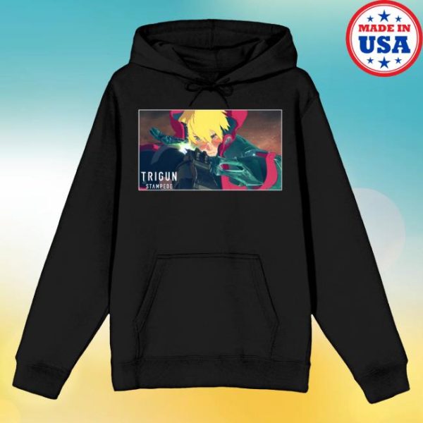 Bioworldmerch Store Trigun Stampede Vash & Logo Long Sleeve Black Adult Hooded Sweatshirt