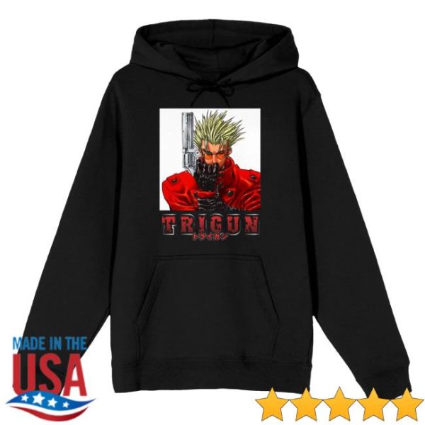 Bioworldmerch Store Trigun Vash With Gun Long Sleeve Black Adult Hooded Sweatshirt