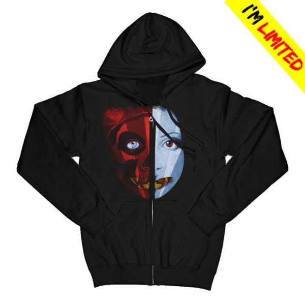 Ghost Merch Store Shop Split Face Zip Hoodie