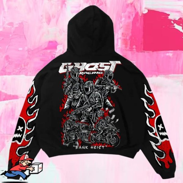 Official Ghost Racing Store Merch Bank Heist Black Hoodie