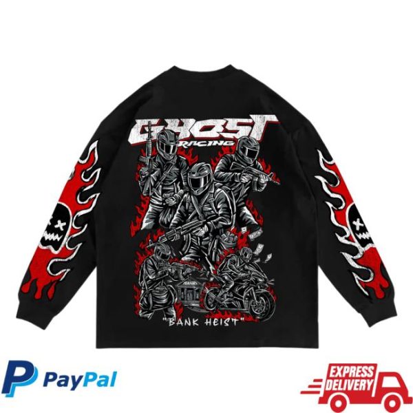 Official Ghost Racing Store Merch Bank Heist Black Long Sleeve