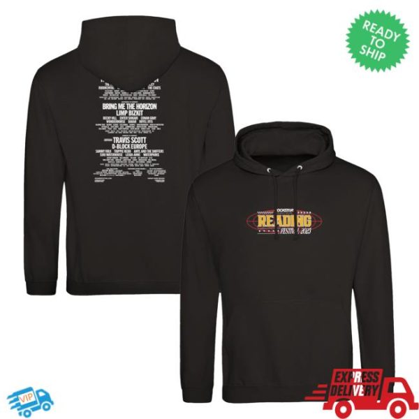 Reading And Leeds Festival Merch Store Reading 2025 Black Pullover Line-Up Hoodie
