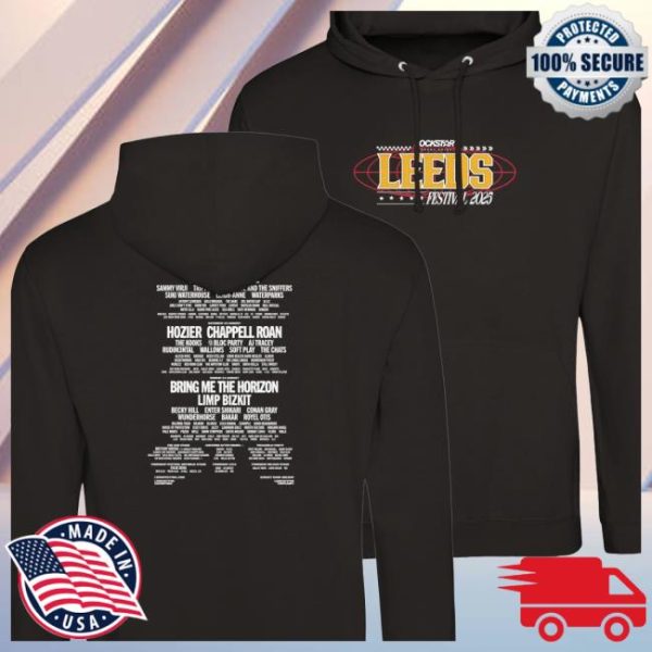 Reading And Leeds Festival Store Merch Leeds 2025 Black Pullover Line-Up Hoodie