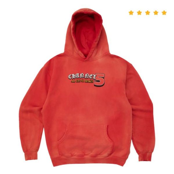 Channel 5 Merch Store All Gas Red Sun-Faded Hoodie