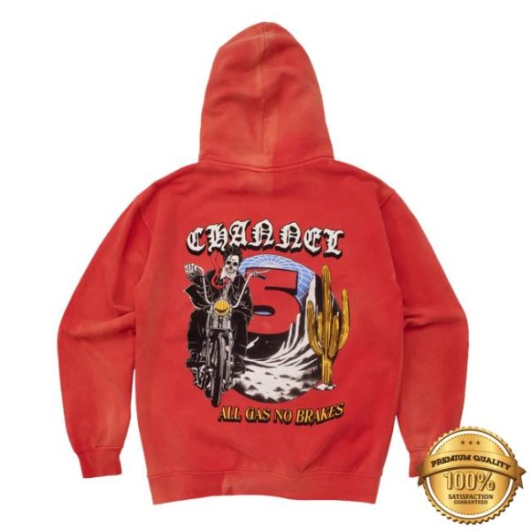 Channel 5 Merch Store All Gas Red Sun-Faded Hoodie