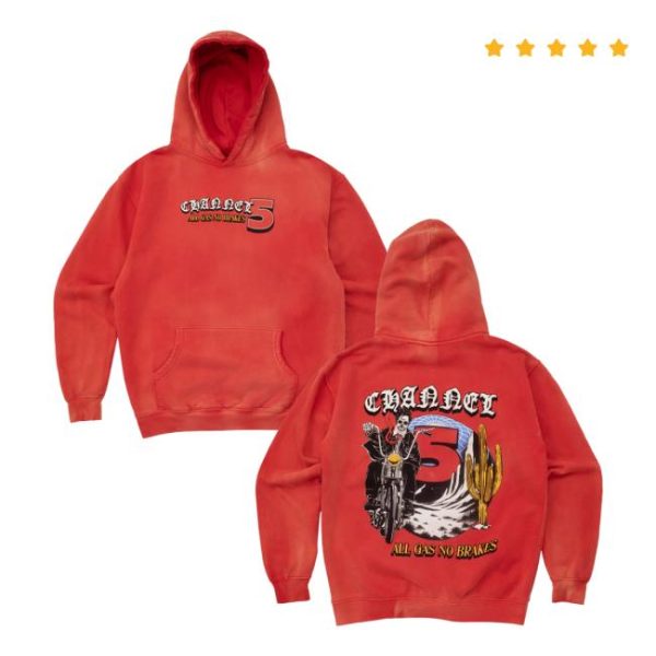 Channel 5 Merch Store All Gas Red Sun-Faded Hoodie