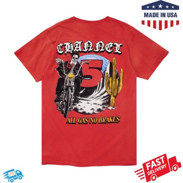 Channel 5 Merch Store All Gas Red Sun-Faded Tee
